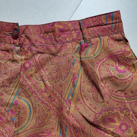 Vintage USA Made Boho Paisley Floral Pleated Bermuda Shorts - Picture 4 of 14